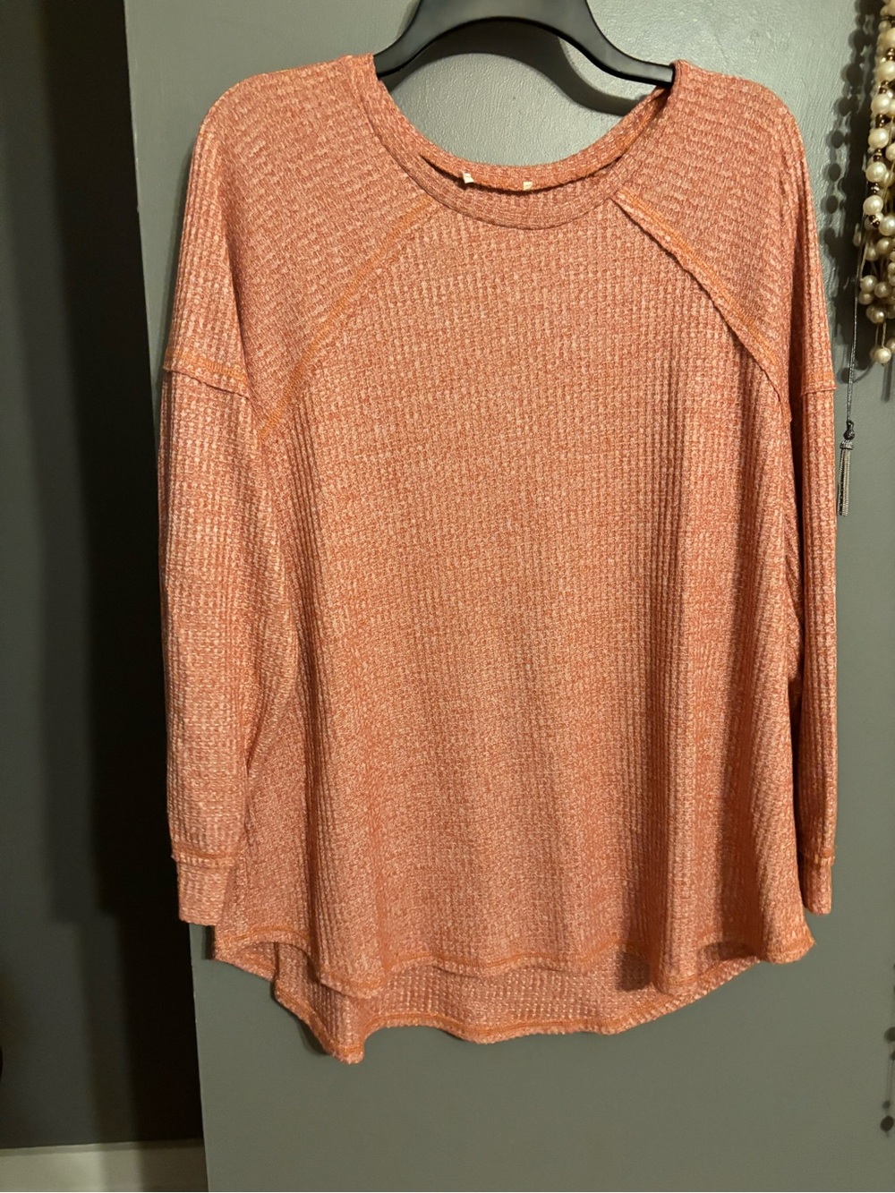 Women's Lightweight Waffle Knit Long-Sleeve Top - Peach